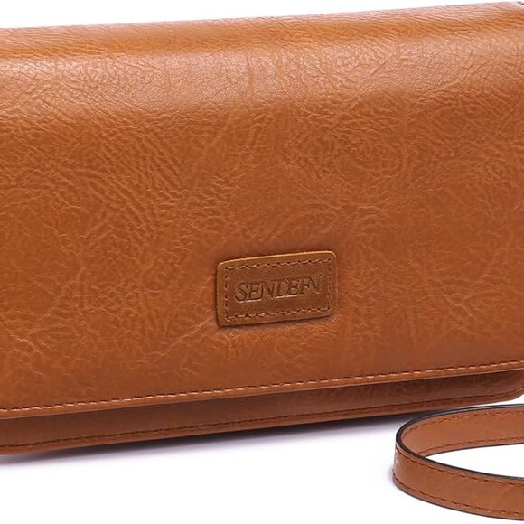 Elegant Vegan Leather Crossbody Bag with RFID Protection - Brown 4.72x7.48 In. - Picture 1 of 6